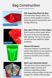 foil stand up pouches with resealable zip closure
