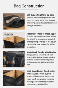 black kraft stand up coffee bag with window