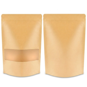 kraft paper stand up pouches with window and zip closure