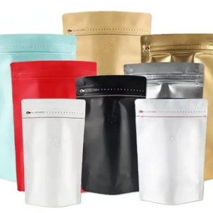 stand up coffee pouches with one way degassing valve
