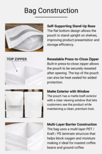 white kraft stand up pouches with window